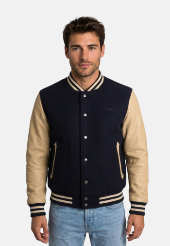 Blousons et vestes schott teddy col rib navy/beige