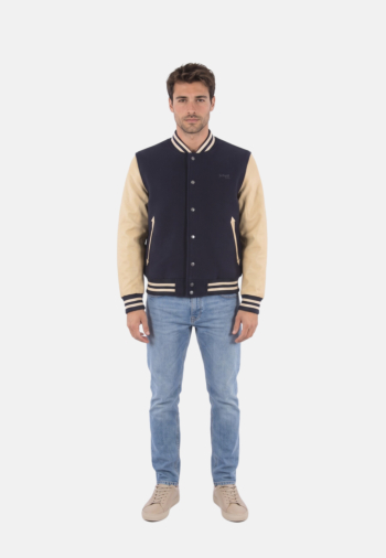 Blousons et vestes schott teddy col rib navy/beige