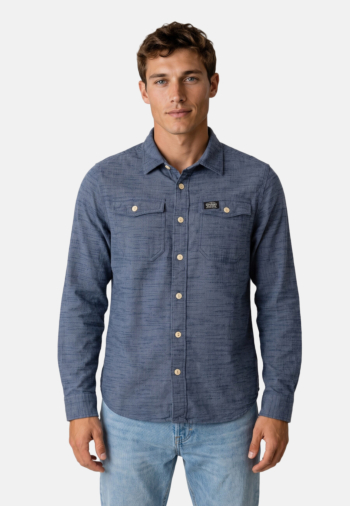 Chemise superdry herringbone l8h flint blue slub