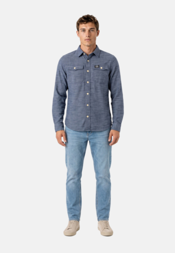 Chemise superdry herringbone l8h flint blue slub