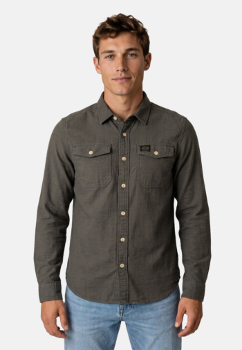 Chemise superdry herringbone l8g olive green slub