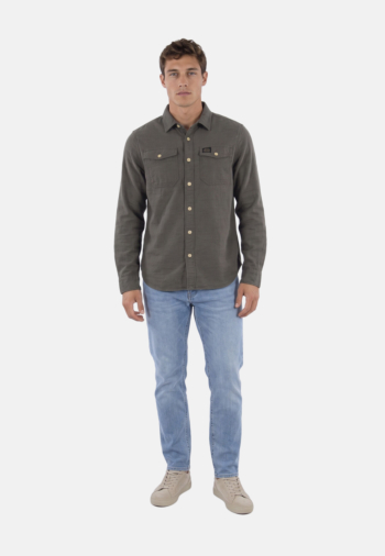 Chemise superdry herringbone l8g olive green slub
