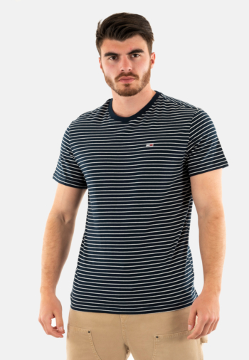 Tee shirt tommy jeans slim stripe c1g dark night navy/white stripe