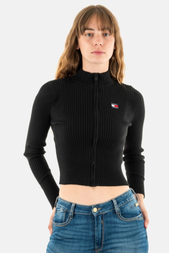 gilets cardigans tommy jeans badge zip bds black