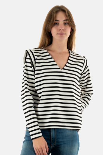 tee shirt manches longues ichi itira 202756 cloud dancer w. black stripe