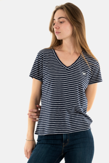 Tee shirt superdry studios slub emb vee ibx navy/optic stripe