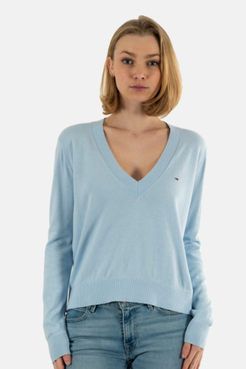 Pull léger tommy jeans essential vneck c1o breezy blue