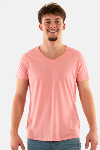 Tee shirt tommy jeans slim jaspe v neck tic tickled pink