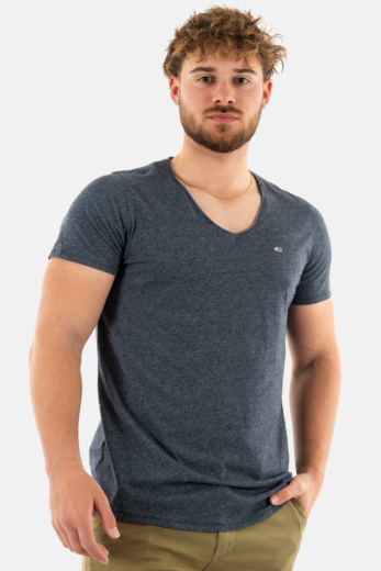 Tee shirt tommy jeans slim jaspe v neck c1g dark night navy