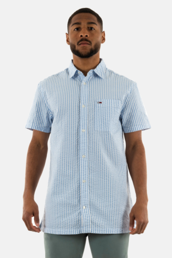 Chemise manches courtes tommy jeans reg stripe seers c3s white / moderate blue