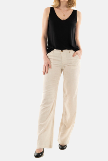 Pantalons freeman t. porter agatha plain linen lin24 f410 simply taupe