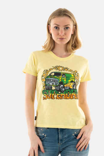 Tee shirt superdry neon motor graphic fitted 2bb pale yellow slub