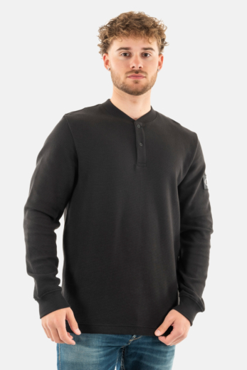 Polos manches longues calvin klein jeans badge waffle beh black