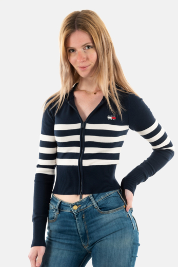 Gilets cardigans tommy jeans stripe zip c1g dark night navy/stripe