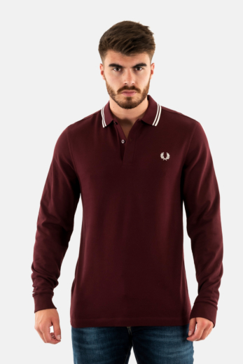 Polos manches longues fred perry m3636 597 ox blood / ecru / ecru