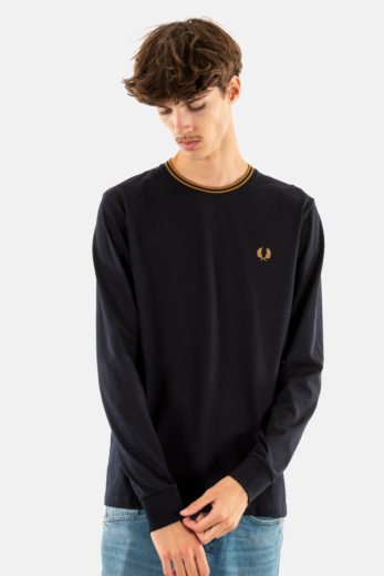 Tee shirt manches longues fred perry twin tipped m68 navy / dark caramel / dar
