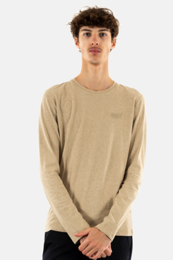 Tee shirt manches longues superdry essential logo 9xe tan brown fleck marl