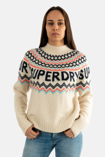 Pull hiver superdry fairisle b9q island ecru multi