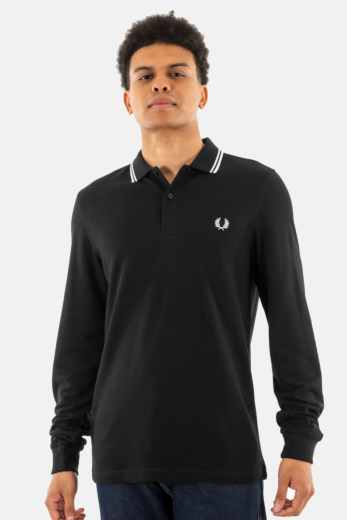 Polos manches longues fred perry m3636 350 black / white / white