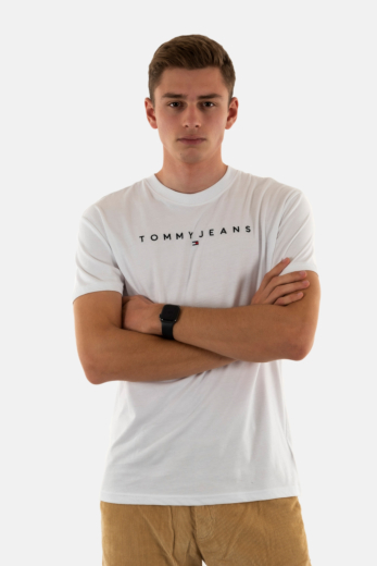 Tee shirt tommy jeans reg linear logo ybr white