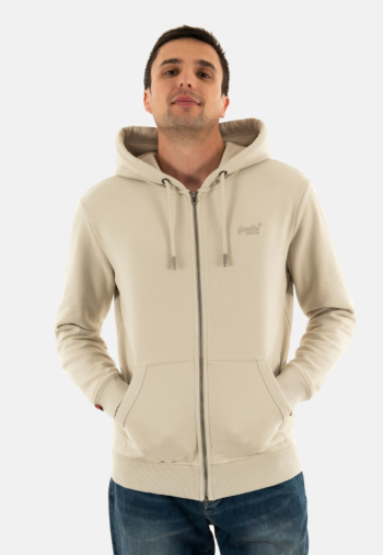 Sweat superdry essential logo zip 1lc light stone beige