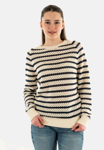 Pull leger superdry stripe crochet slouchy crew e1p natural white stripe