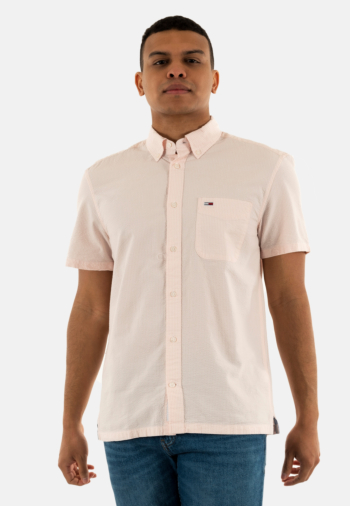 Chemise manches courtes tommy jeans reg seersucker s th3 precious pink stripes