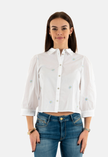 Chemisier only candy bright white emb cashmere blue / creme gold