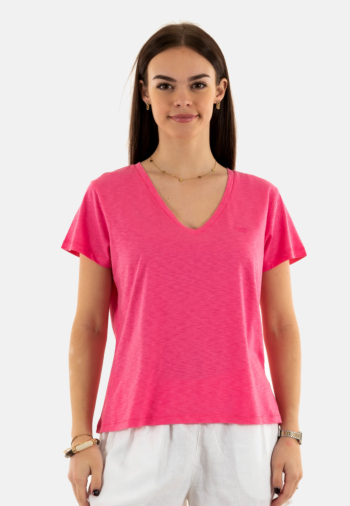 Tee shirt superdry studios slub emb vee 3lu azalea pink