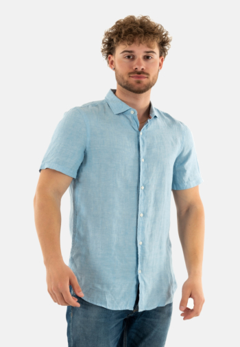 Chemise manches courtes superdry vacation linen s/s f5p sea blue chambray