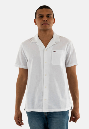 Chemise manches courtes tommy jeans linen blend camp ybl ecru