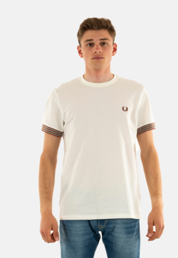 Tee shirt fred perry striped cuff 760 light ecru