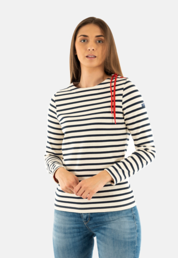 Pull leger saint james cavalaire ecru/marin/tulipe