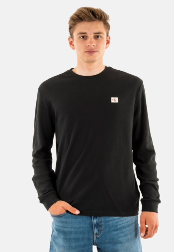 Tee shirt manches longues calvin klein jeans waffle badge crew ub1 black