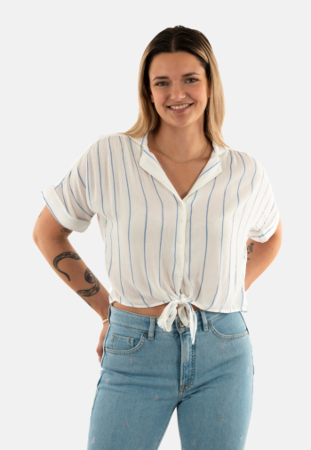 Chemisier manches courtes only paula cloud dancer wide blue bonnet stripe