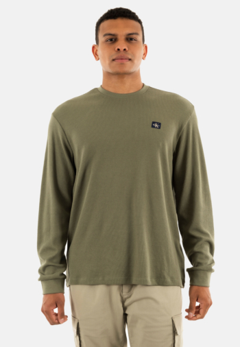 Tee shirt manches longues calvin klein jeans waffle badge crew ldy dusty olive