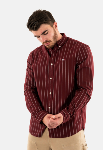Chemise tommy jeans reg oxford strip vlp deep rouge stripe