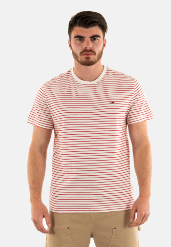 Tee shirt tommy jeans slim stripe ybh ancient white/red stripe