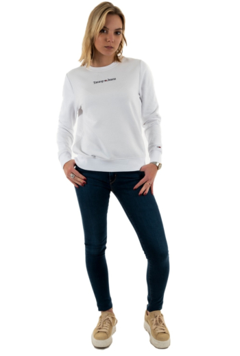 sweat tommy jeans reg serif linear blanc