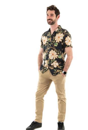 Chemise manches courtes superdry open collar print linen 1wd madeline navy print