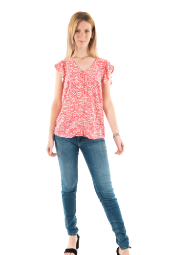 Chemisier manches courtes ichi vera 203038 calypso coral ikat aop