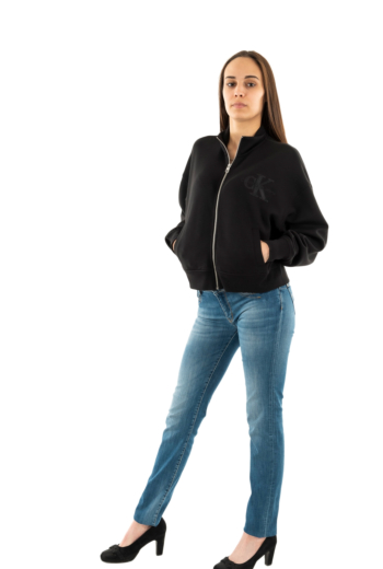 Sweat calvin klein jeans satin applique zip beh black