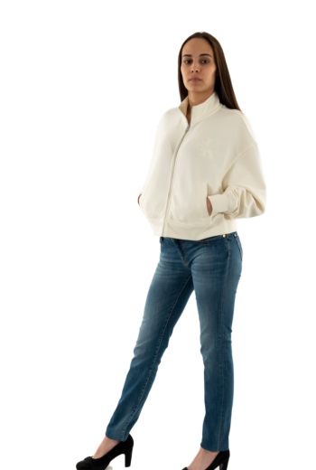 Sweat calvin klein jeans satin applique zip ybi ivory