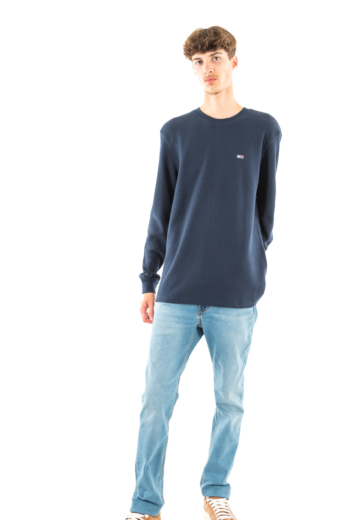 Tee shirt manches longues tommy jeans reg waffle c1g dark night navy