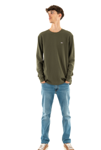 Tee shirt manches longues tommy jeans reg waffle m12 fatigue green