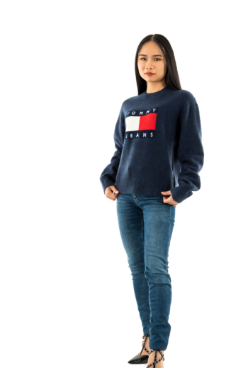 Pull hiver tommy jeans melange flag dro dark night navy melange