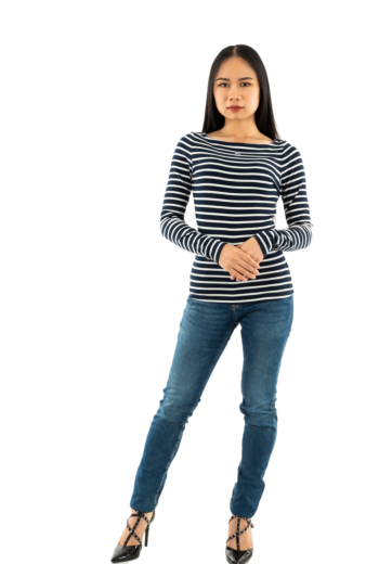 Tee shirt manches longues tommy jeans breton stripe c1g dark night navy / multi