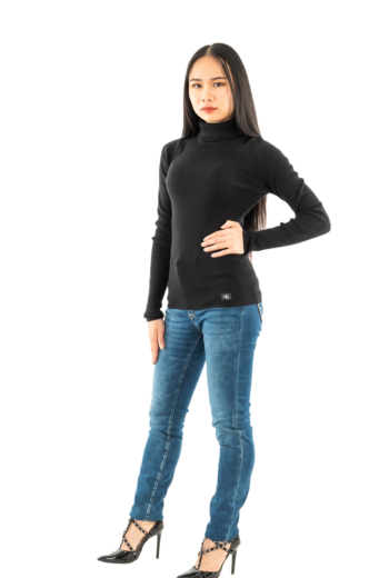 Pull hiver calvin klein jeans woven label roll nec beh black