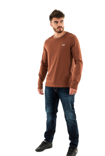 Tee shirt manches longues fred perry twin tipped w52 whisky brown / porridge m