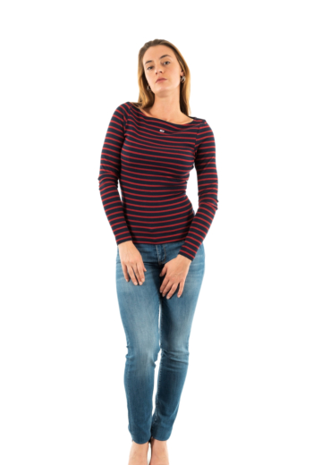 Tee shirt manches longues tommy jeans breton stripe 0g6 regatta red / dark night navy
